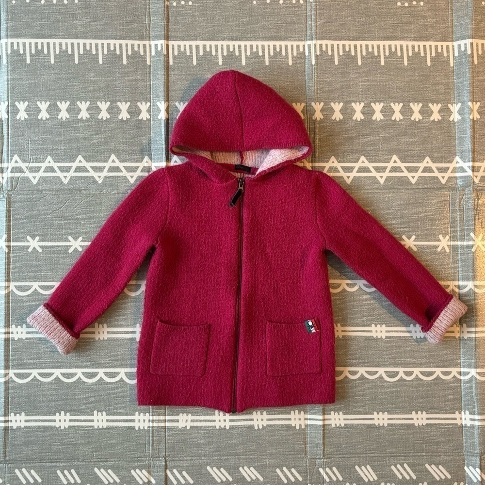 Benetton GIRL Full Zip Long Sleeve Sweater Hooded. Pockets. Pink. Size 5-6‎